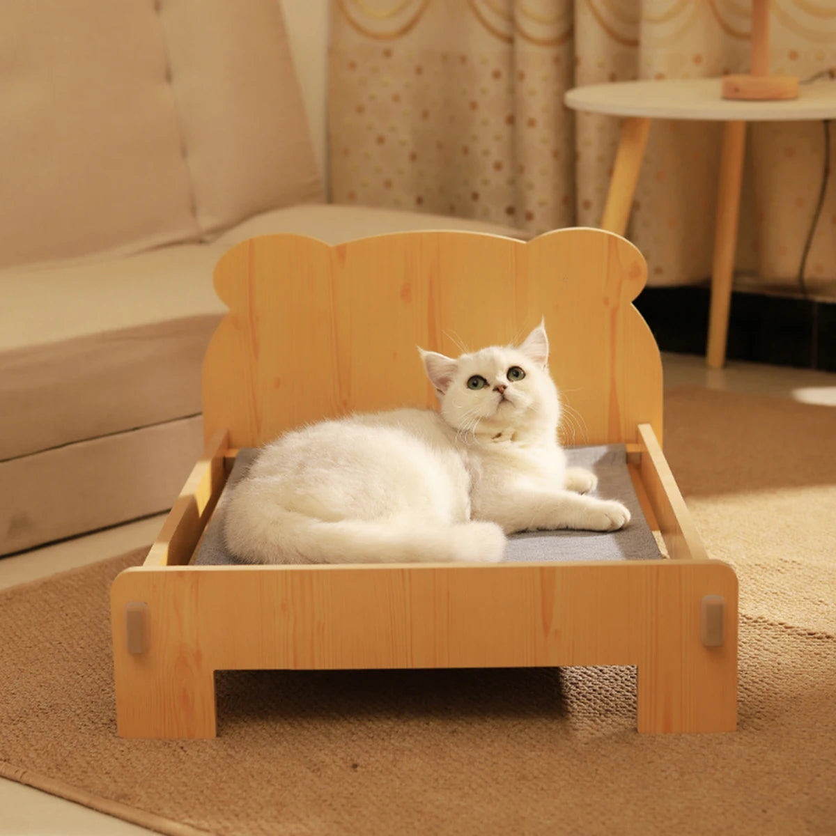 Cat Bed Wooden Cat And Dog Bed With Teddy Bear Pattern Indoor Pet Furniture Floor To Ceiling Bed