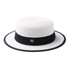 Summer outdoor M letter rhinestone flat brim sun hats Summer women's bowler hat