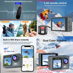 5K 4K60FPS Action Camera Dual IPS Touch LCD EIS 170° DVR 30M Waterproof 5X Zoom Sport Camera