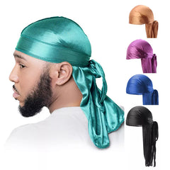 Durag Long Tail Silky Scarf Muslim  Pirate Hat Durag Chemo Caps Skull Hat Turban hair band