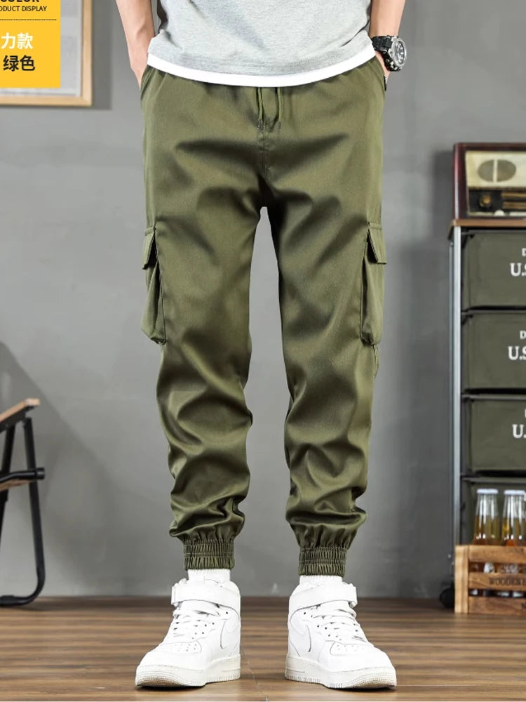 Multi-pocket designer overalls men's drawstring trousers are outdoor slacks