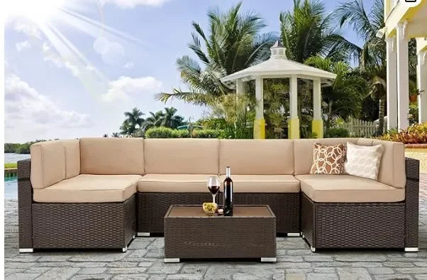 Patio Furniture Sets, 7 Piece PE Rattan Wicker Sofa Set, Outdoor Sectional Furniture Chair Set, Outdoor Furniture Sets