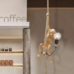 Monkey Pendant Lamp Monkey Shaped Ceiling Lamp Hemp Rope Chandelier Creative Resin Light for Home Office Décor