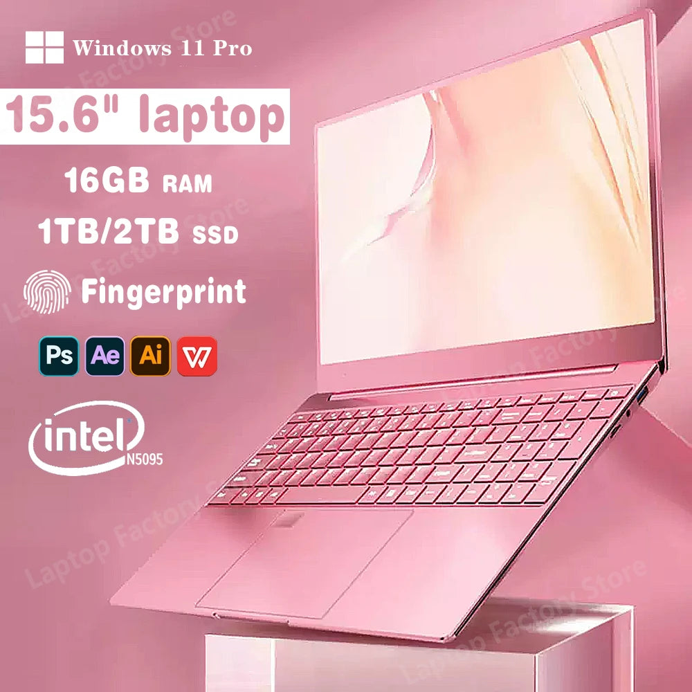 portable Laptop Computer Windows 11 Pro Intel Celeron N5095 15.6" 16GB 1TB SSD Office Computer PC Fingerprint Unlocking Notebook