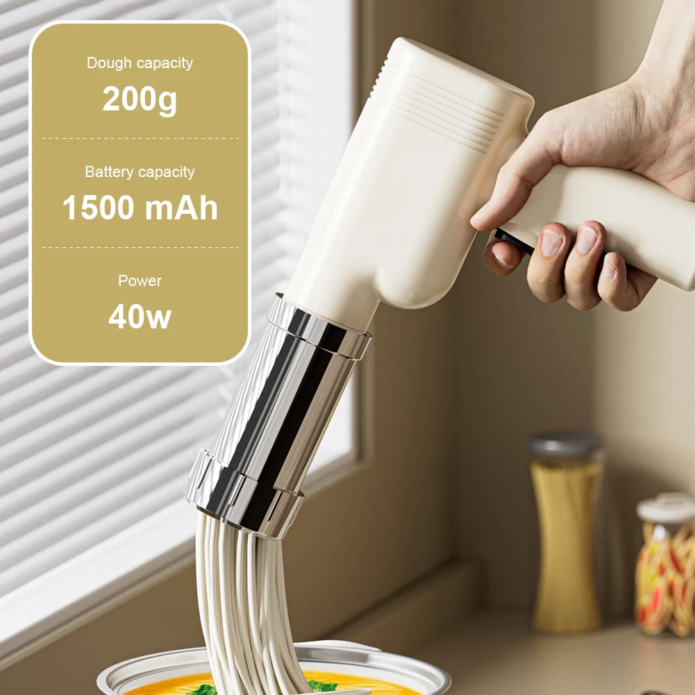 Handheld Noodle Press Gun Cordless Portable Electric Cordless Pasta Noodle Maker 5 Molds USB Charging for Homemade Pasta Gadget