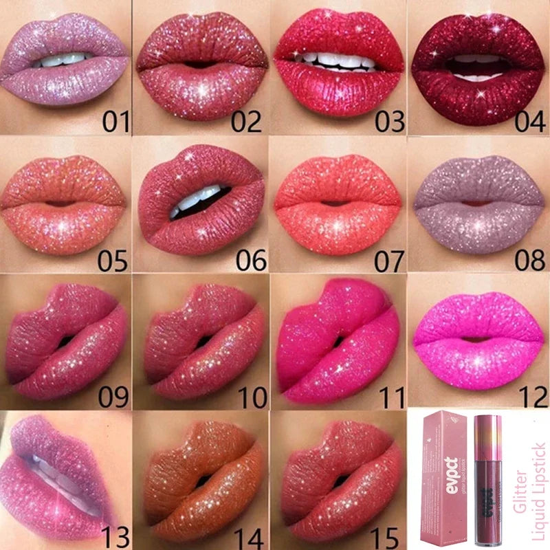 Waterproof Diamond Lip Gloss 13 Color Shimmer Glitter Matte Lipstick Long Lasting Non-stick Cup Pearl Velvet Lipgloss Lip Makeup