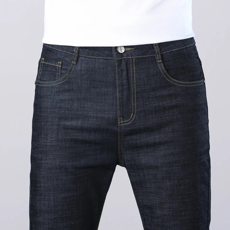 Summer Ultra-Thin Men's Jeans Classic All-Match Slim Straight Leg Elastic Denim Trousers