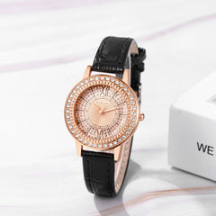 Diamond Leather Women's Watch Premium PU Smooth Strap Quartz Delicate Women's Watch for Valentine's Day Gift