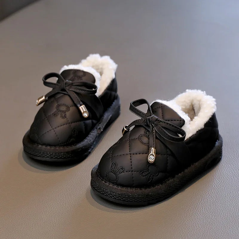 Children Shoe Fashion Soft Soled Toddler Casual Shoes Winter Cotton Inserts Shoe Trendy Leather Cotton Boots Barefoot Shoes Kids