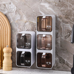 Wall Mount Seasoning Organizer Box Set Salt Shaker Spice Rack Compartment Storage Box