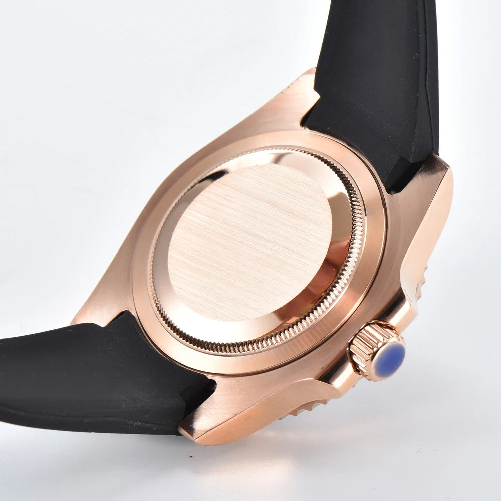 premium rose gold business watch sapphire glass Japan rubber strap