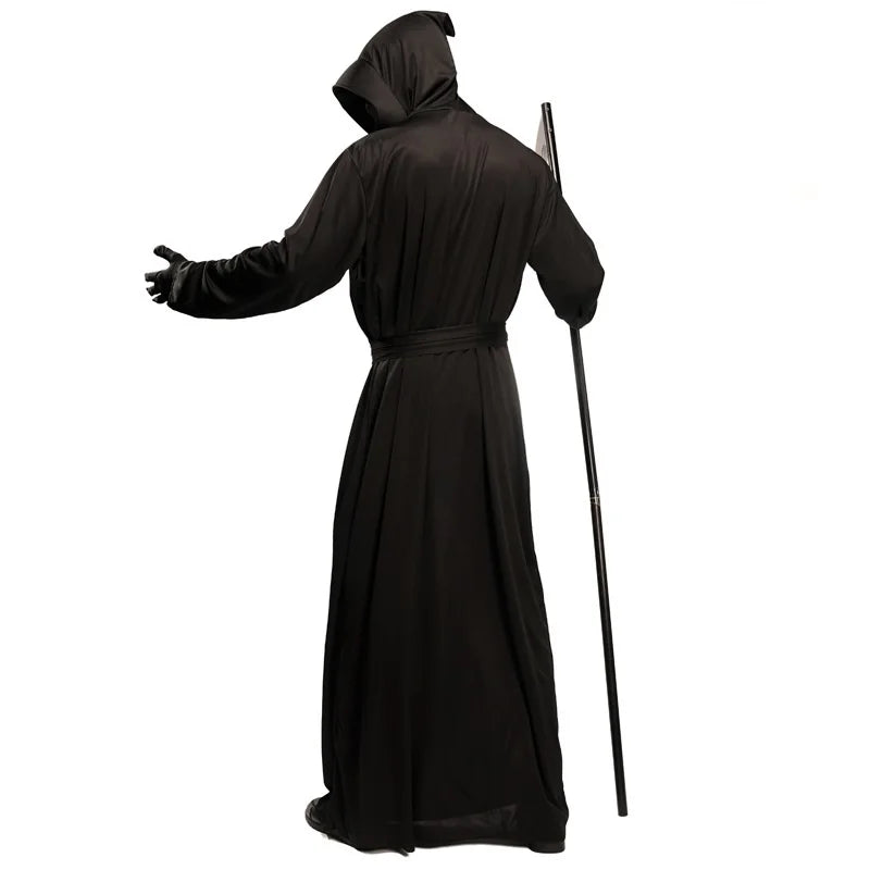 Halloween Grim Reaper Bodysuit Horror Death Cosplay Black Cloak Costume kid adult