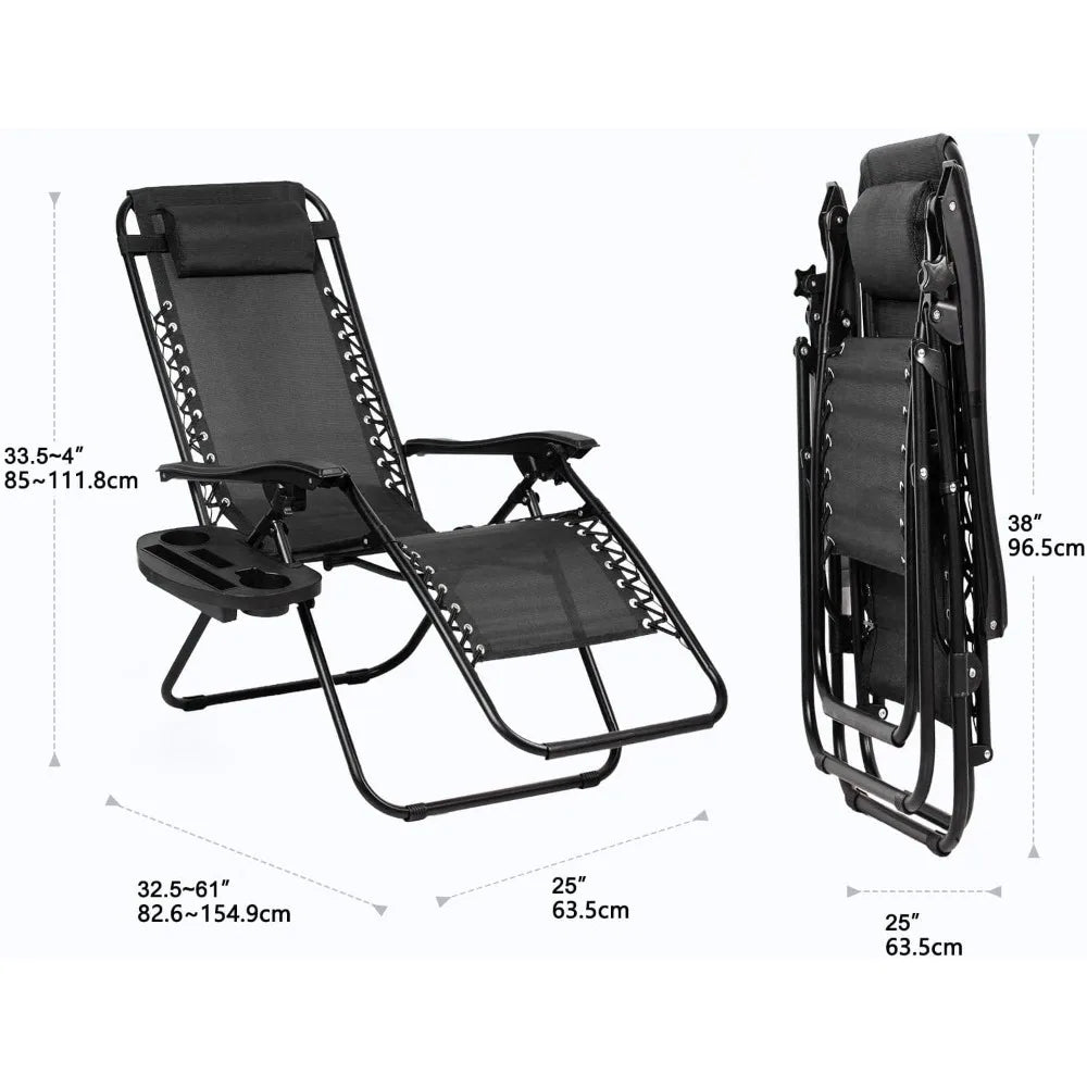 Outdoor Lounge Chair Set of 2,Pillows and Cup Holder Trays, All Weather Outdoor Lounge Chairs.