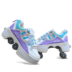 Casual Sneakers Walk Roller Skates Deform Runaway Four Wheel Skates for Adult Men Women Unisex Child Deform Wheel Parkour Shoes