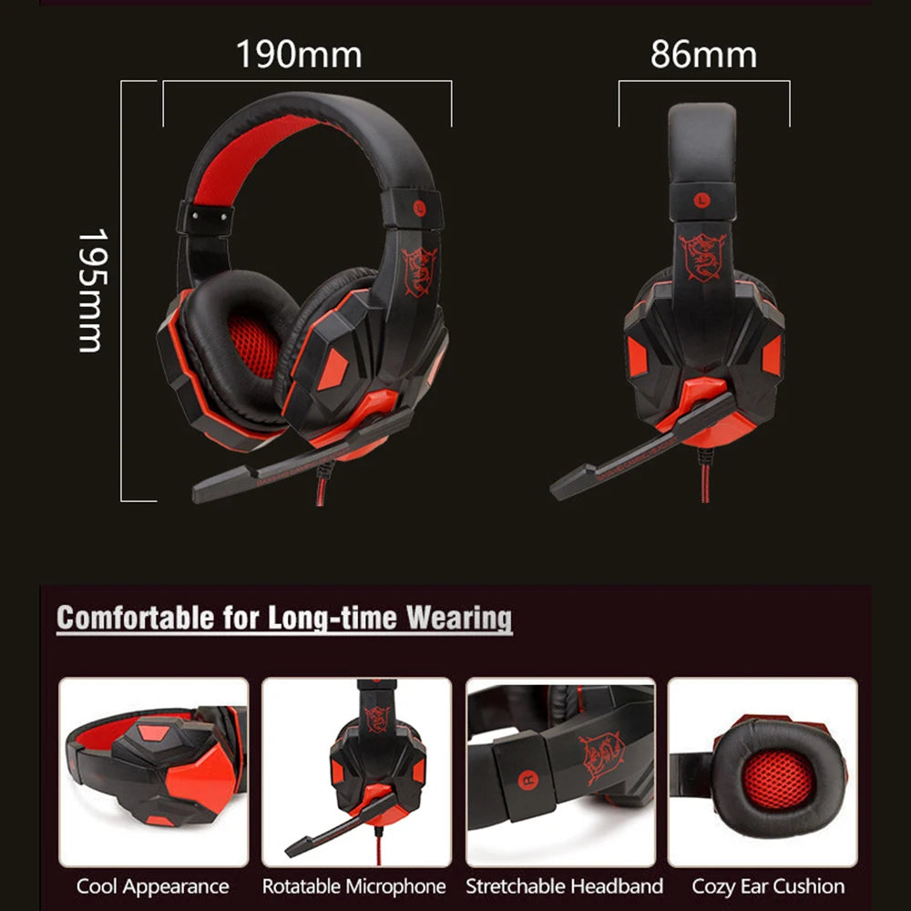 Gaming Headphones 3.5MM Wired PC Bass Stereo Gamer Headset Phone Laptop Earphone Helmet With Microphone