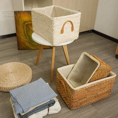 Woven Rattan Storage Basket Clothes Organizer