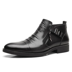 Men Ankle Boots Embossed Side Zipper Raised Horseshoe Heels Men Shoes