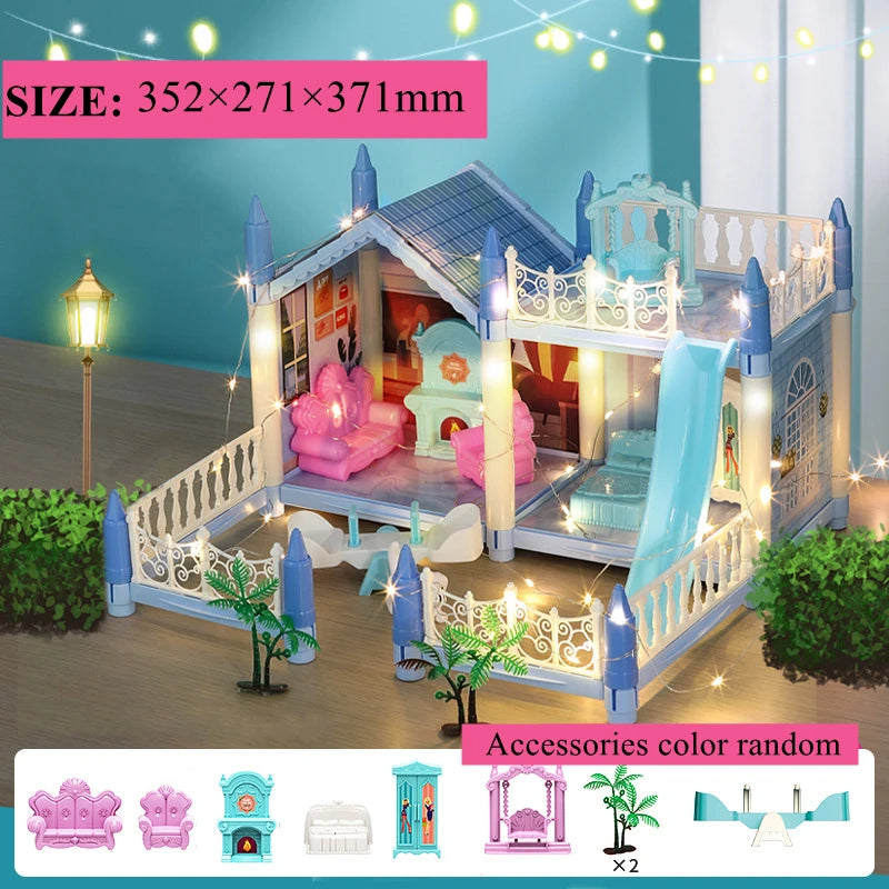 3d Assembly Diy Doll House Miniature Model Doll House Accessories Villa Princess Castle Led Lights