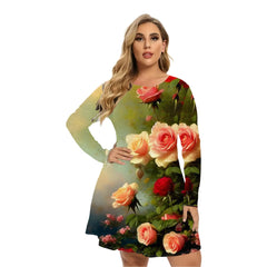 Autumn Winter Long Sleeve Dress Women‘S Flower 3D Printed A-Line Dress Plus Size Loose Dresses