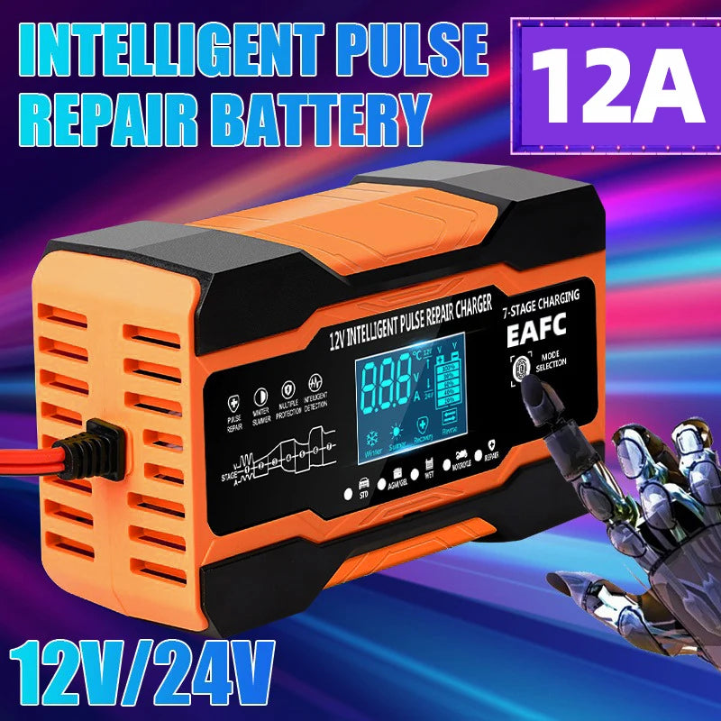 NEW 240W Car Battery Charger 12V 12A 10A Batteries 7-Stage Charging Pulse Repair with Digital LCD Display for Car Motorcycle