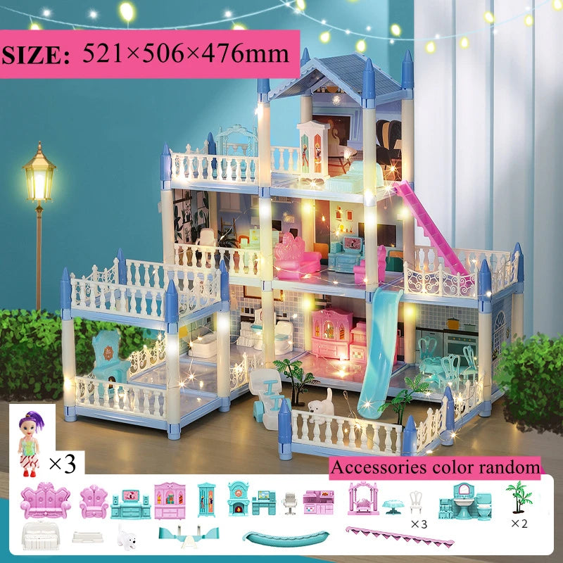 3d Assembly Diy Doll House Miniature Model Doll House Accessories Villa Princess Castle Led Lights