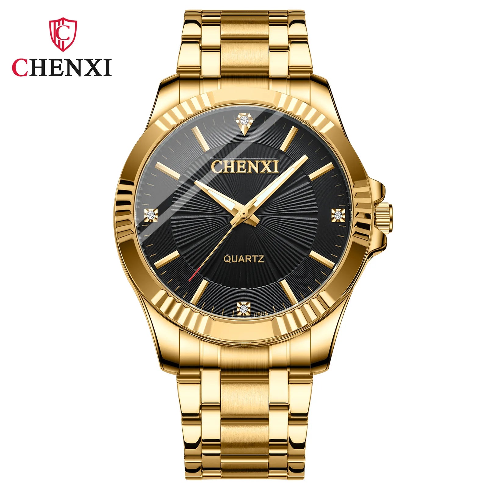 Stainless Steel Unique Golden Woman Men Business Quartz Wristwatch