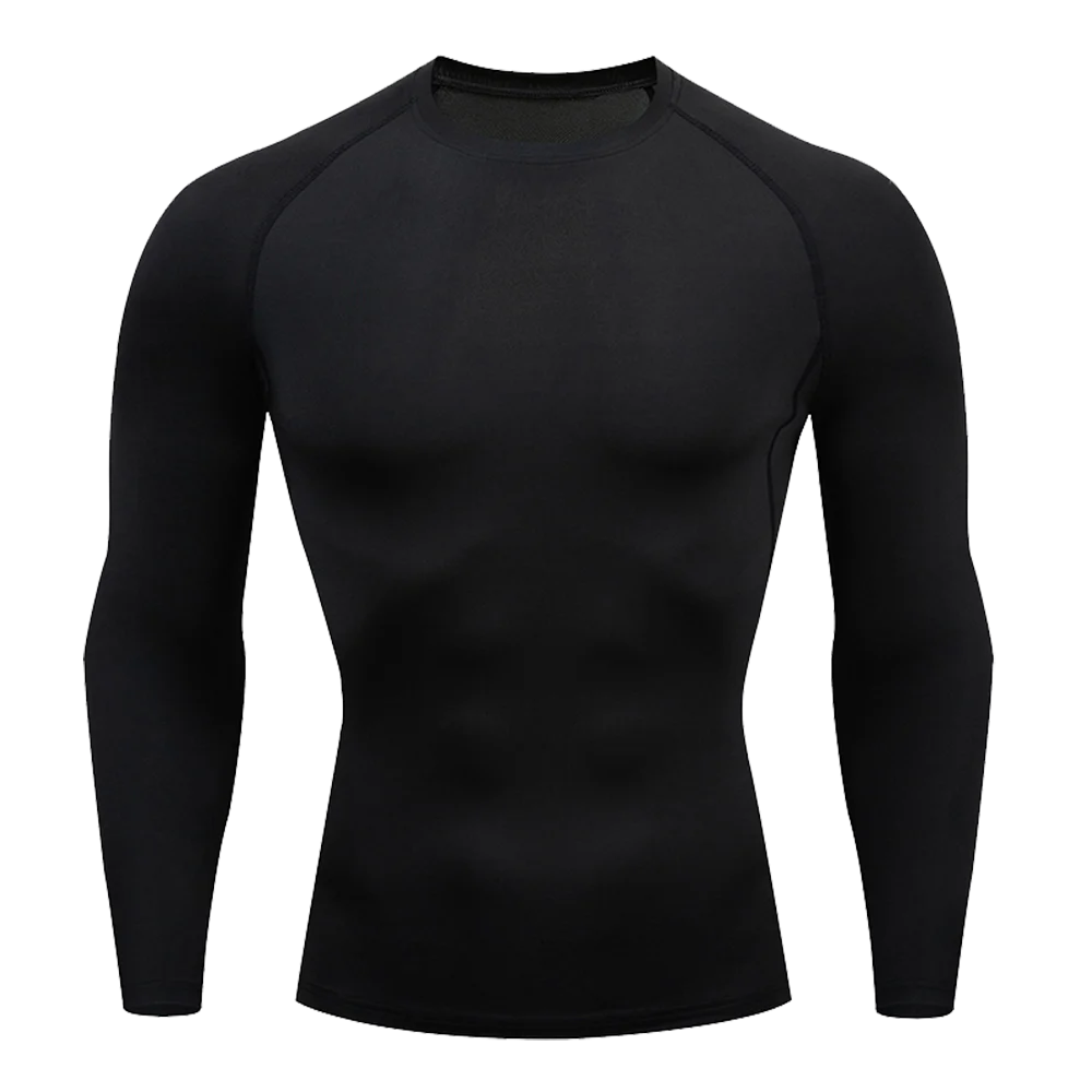 Men’s Workout Clothing Tight Fitting T-shirt Solid Color Long Sleeved Shirt High Elasticity Fitness Compression Jogging Gym Top