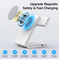 3 in 1 Foldable Wireless Charger Fast Charging Station for iPhone 15 14 Holder Magnetic Charger Stand Dock for Apple Watch S8/7