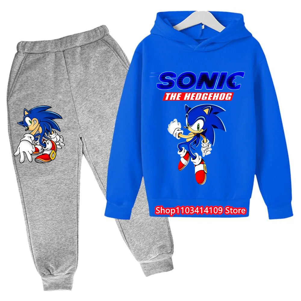 Kids Sonics Hoodies Sets Children Cotton Autumn And Spring Long Sleeve Sweatshirts Trousers 2pcs Costume Outfits