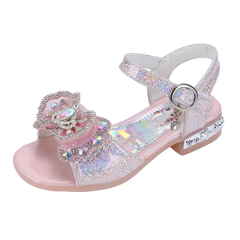 Girls' sandals  summer new girls students show shoes rhinestone bow Children's Princess Shoes