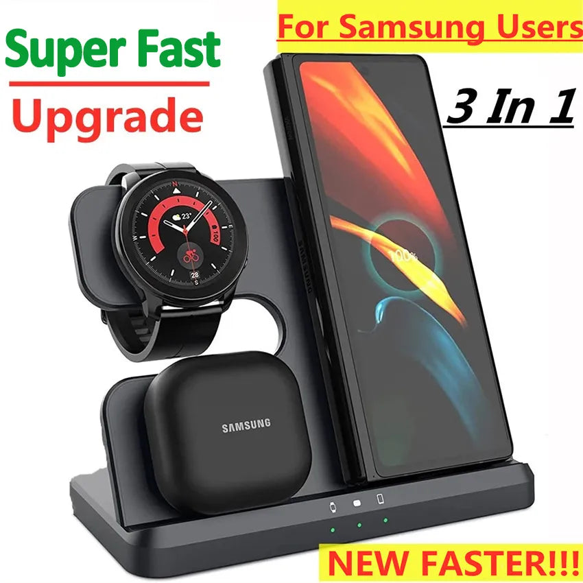 15W 3 In 1 Wireless Charger Stand Fast Charging Dock Station for Samsung Z Fold 3 S21 S20 Galaxy Watch 5 4 3 Active 2 S3 S4 Buds