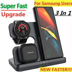 15W 3 In 1 Wireless Charger Stand Fast Charging Dock Station for Samsung Z Fold 3 S21 S20 Galaxy Watch 5 4 3 Active 2 S3 S4 Buds