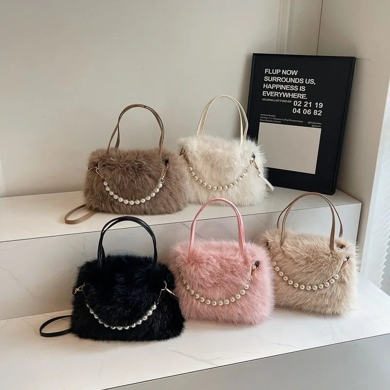 Fashionable Pearl Chain Bag Winter Trendy Single Shoulder Crossbody Bag