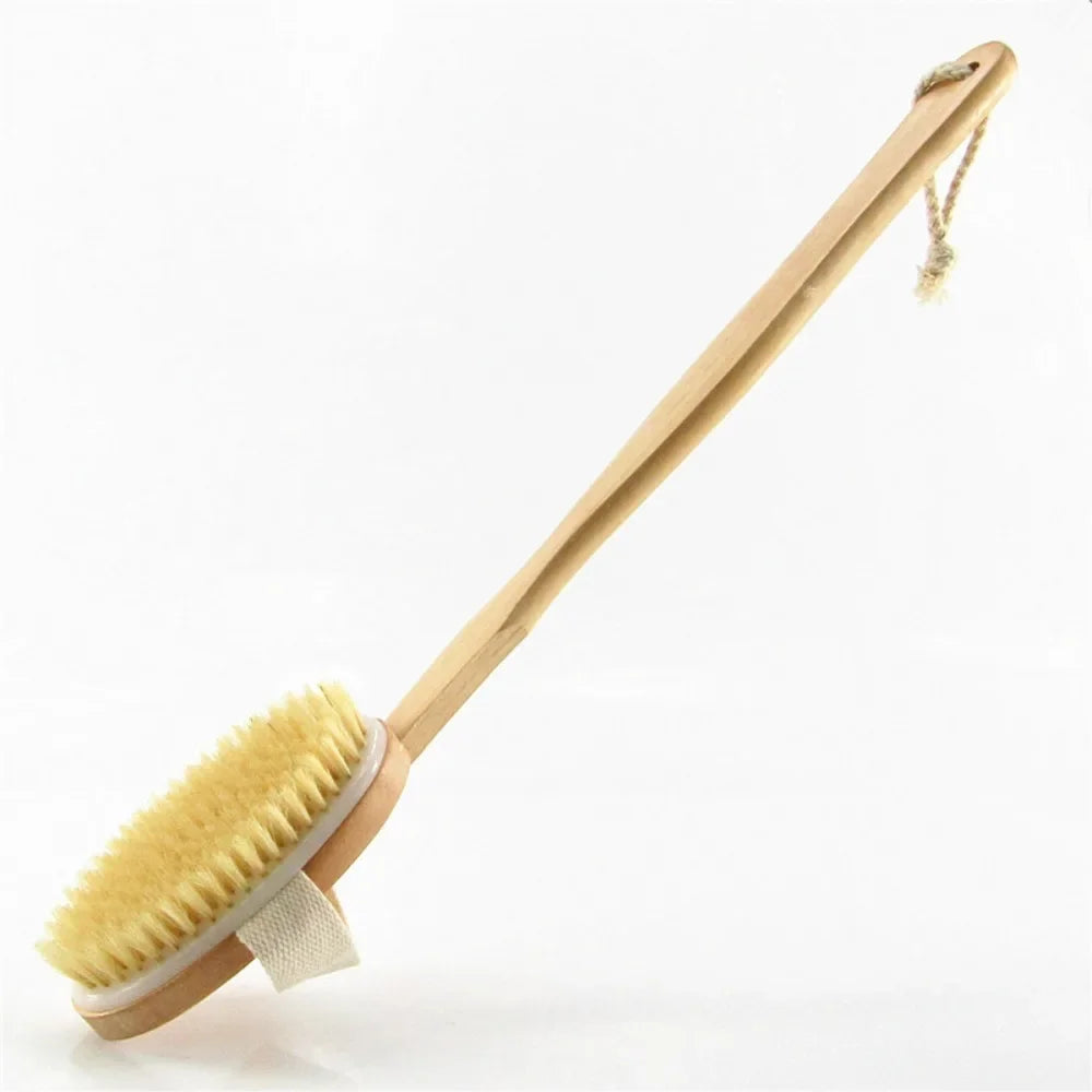 1Pc Wooden Detachable Long Handle Shower Body Brush Bathing Massage Back Body Exfoliating Brush Bathroom Wash