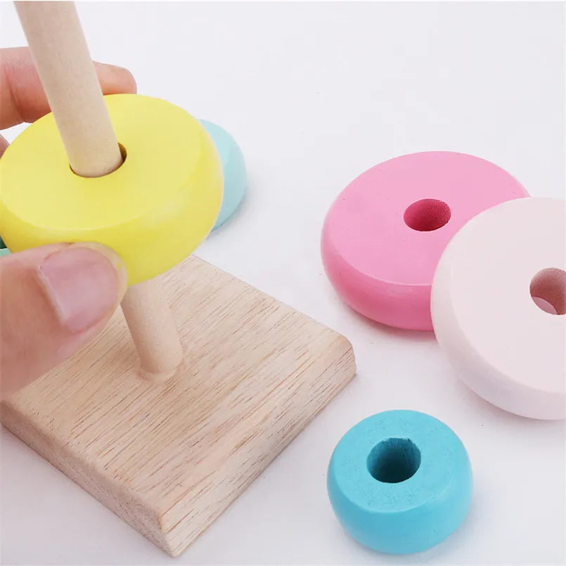 Rainbow Stacking Ring Tower Montessori Wooden Puzzle Toys