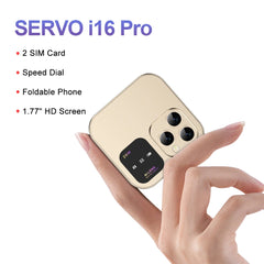 SERVO i16 Pro Mini Fold Mobile Phone Dual SIM Card FM Radio Vibration Magic Voice Blacklist Speed Dial 1.77''Screen Square Phone