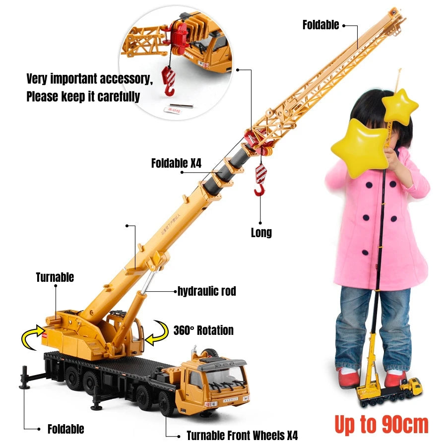 Heavy Truck Mounted Crane Car Toy For Children 1:50 Diecast Miniature Vehicle Engineering Model Collection Gift For Boys