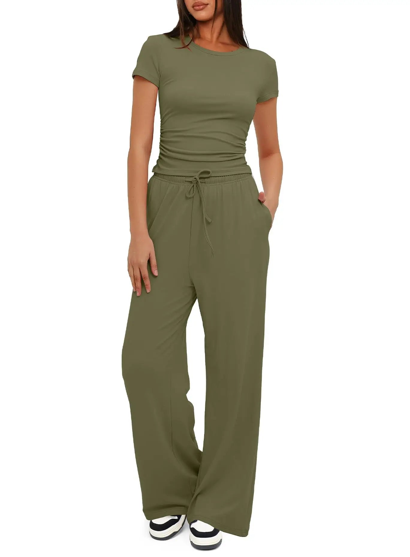 Women Two Pieces Set T-shirt And Wide Leg Pants