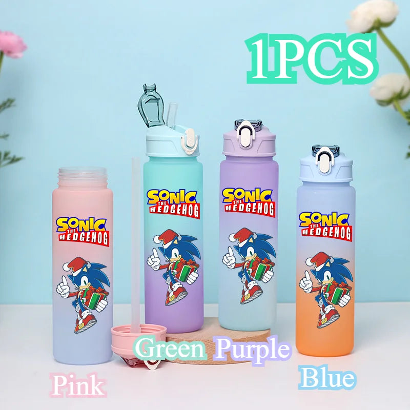 Sonic The Hedgehog 750ml Gradient Color Plastic Straw Cup Portable Outdoor Sports Large Capacity Cartoon Childrens Drinking Cup