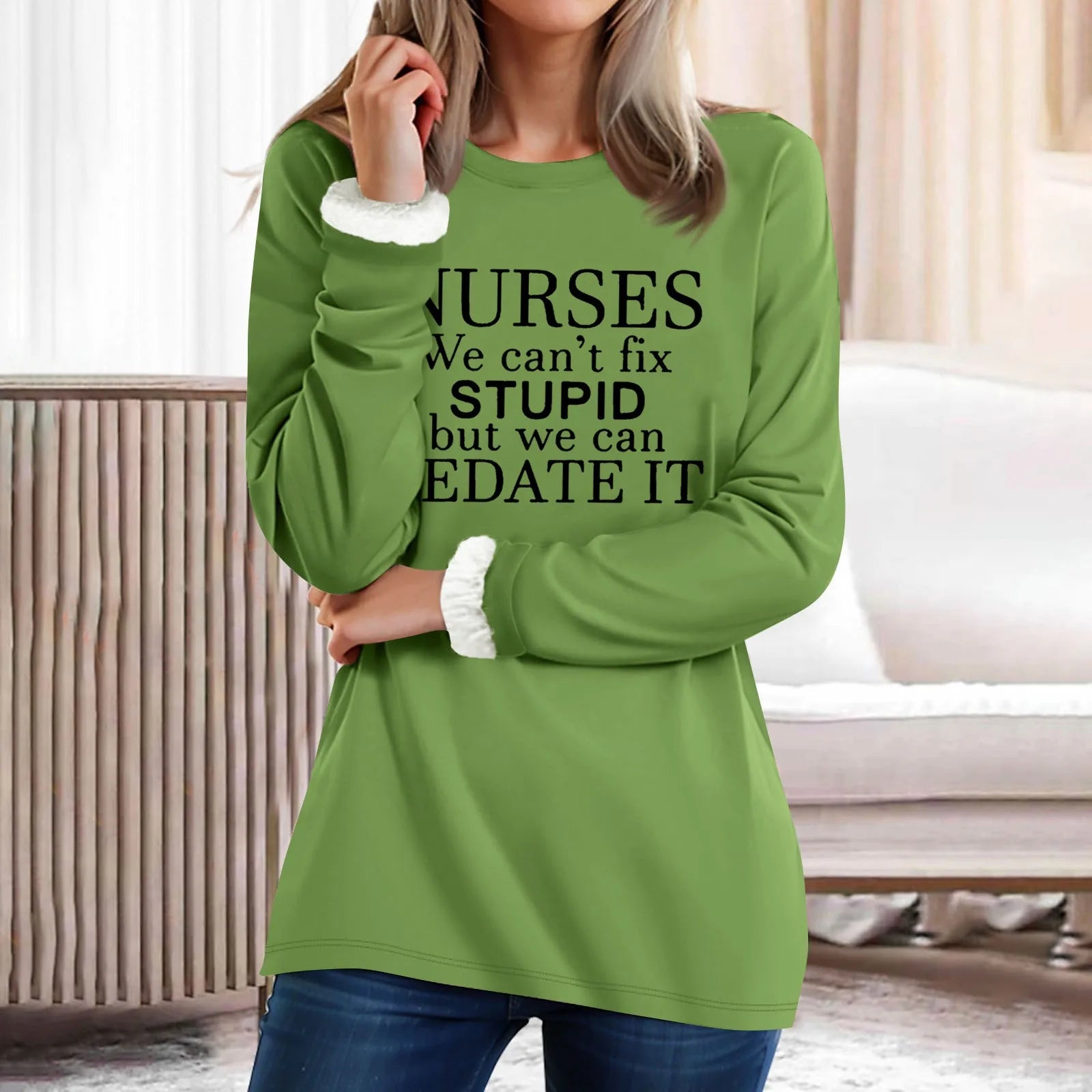 Women Autumn Winter Bottoming Shirt Plush Cashmere Warm Long-Sleeved T-Shirt