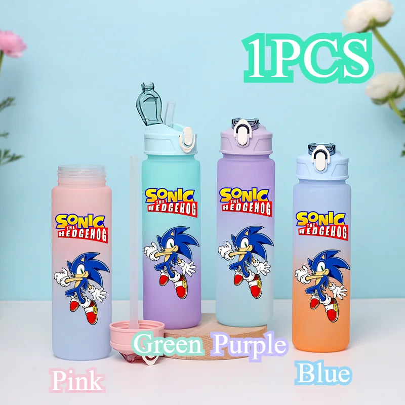 Sonic The Hedgehog 750ml Gradient Color Plastic Straw Cup Portable Outdoor Sports Large Capacity Cartoon Childrens Drinking Cup