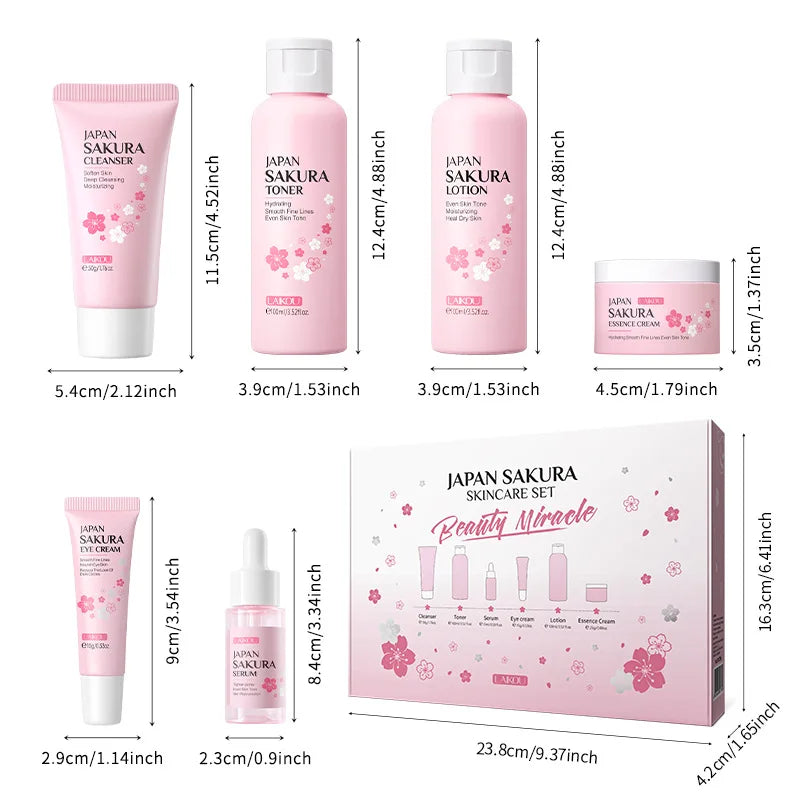 Laikou Sakura Skin Care Sets Facial Cleanser Eye Creams Face Cream Serum Lotion Toner Moisturizing Face Care Kit