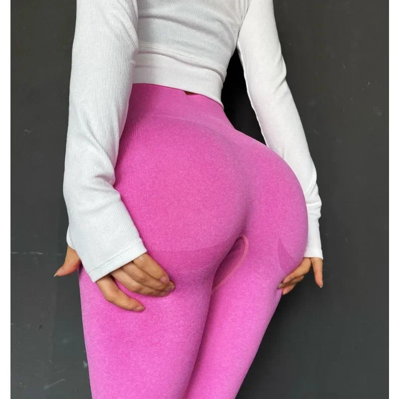 Women Solid Yoga Leggings Gym Running Leggings High Waist Hip Liftting Seamless Knit Fitness Fashion High Elastic Skinnly Pants