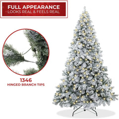 Christmas Tree Pre-Lit Realistic Snow-Flocked Pine Artificial Holiday Christmas Tree with Sturdy Metal Stand