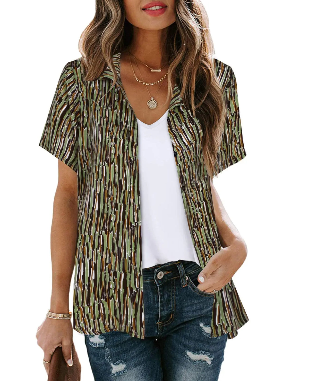 Bohemian Beach Holiday Shirt & Blouse Women Fashion Short Sleeve Button Shirts