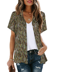 Bohemian Beach Holiday Shirt & Blouse Women Fashion Short Sleeve Button Shirts