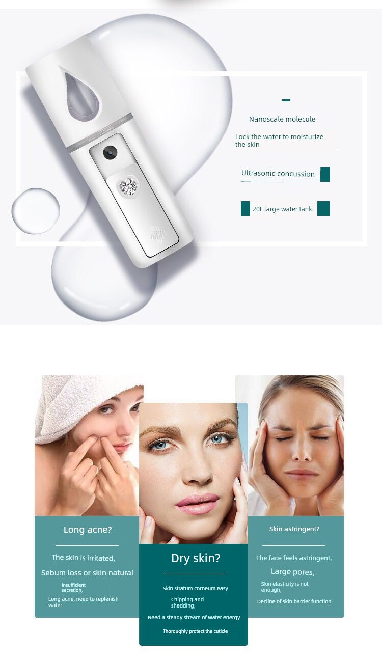 Moisturizing Spray Instrument Facial Vaporizer Nano Cold Spray Small Portable Replenishing Device