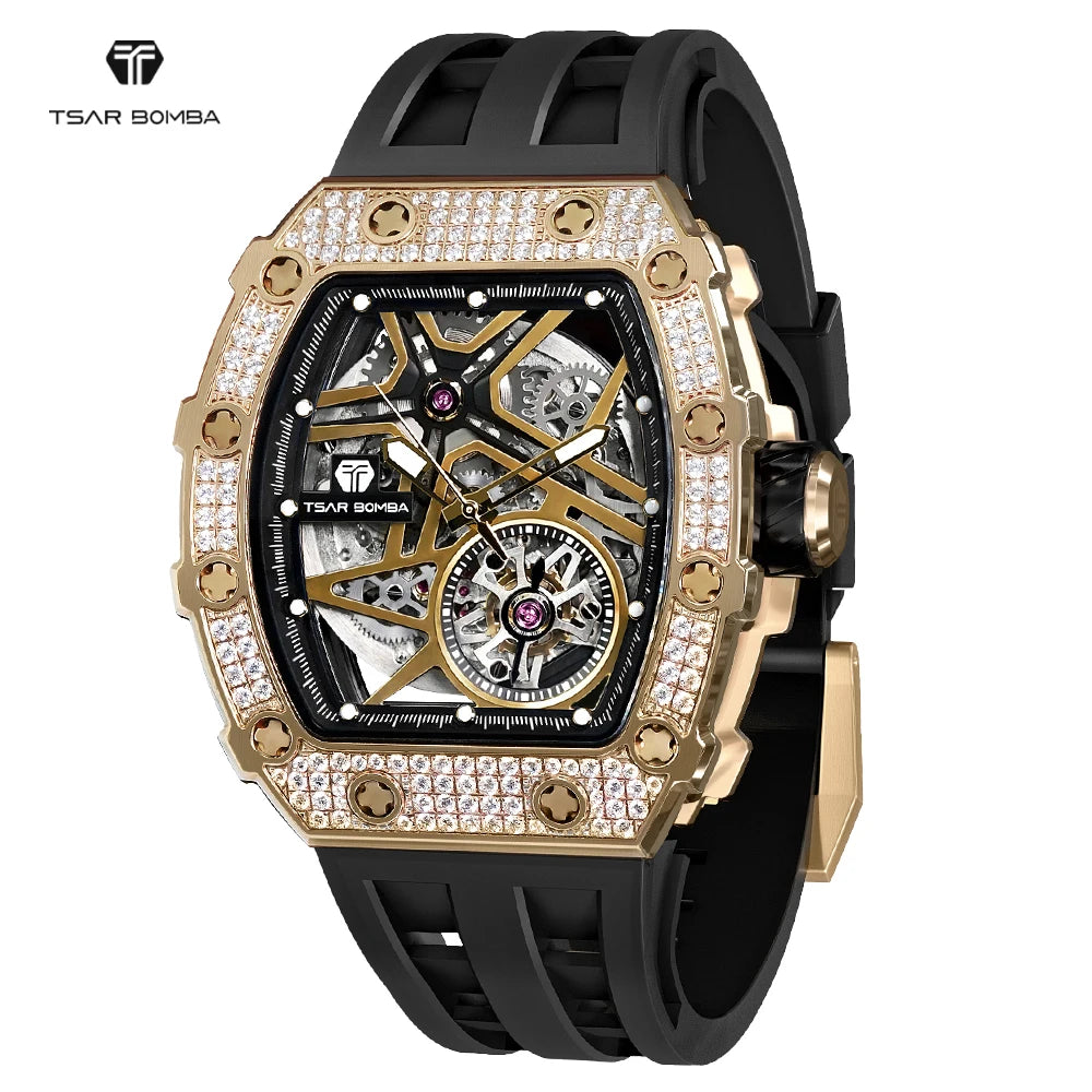 Automatic Watch for Men TSAR BOMBA Luxury Diamond Wristwatch