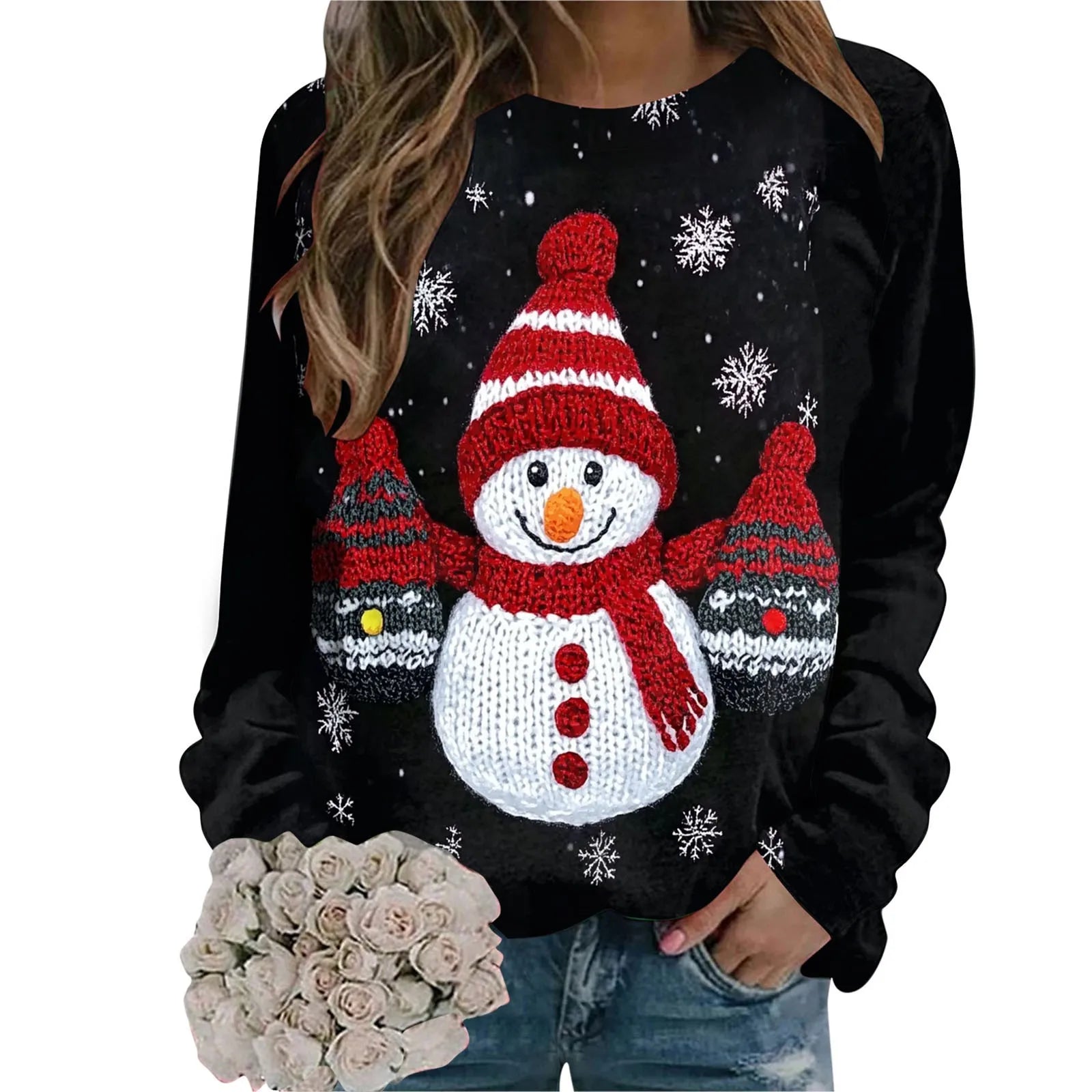 Women's Christmas Santa Claus Print Sweatshirt Casual Long Sleeve Crew Neck Sweatshirt