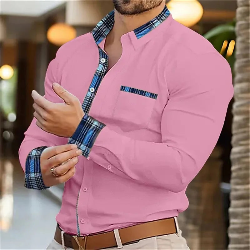 Classic business men's shirt casual breathable solid color long sleeved shirt daily street fashion wearing men's top